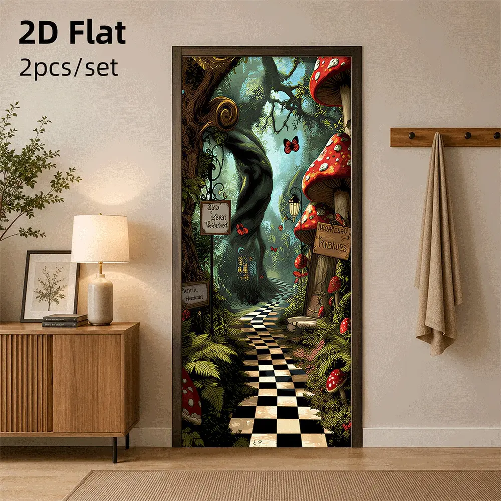 1pc Enchanted Forest Mushroom and Butterfly Wall Sticker, Self-Adhesive Removable Fairytale Decor for Kids Room or Bedroom, 2D Flat
