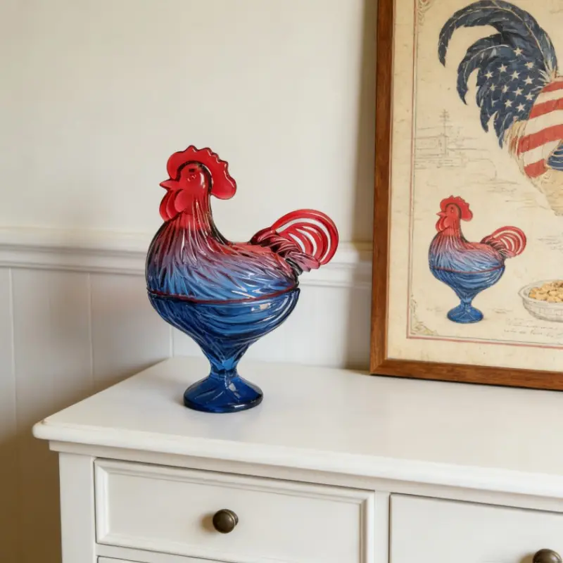 Farmhouse Retro Chicken Crystal Glass Jar with Tray Mat - Kitchen Snack Storage Jar for Countertop, Candy & Small Items, Ideal Housewarming Gift for Kitchen Lovers, Easter Home Decor