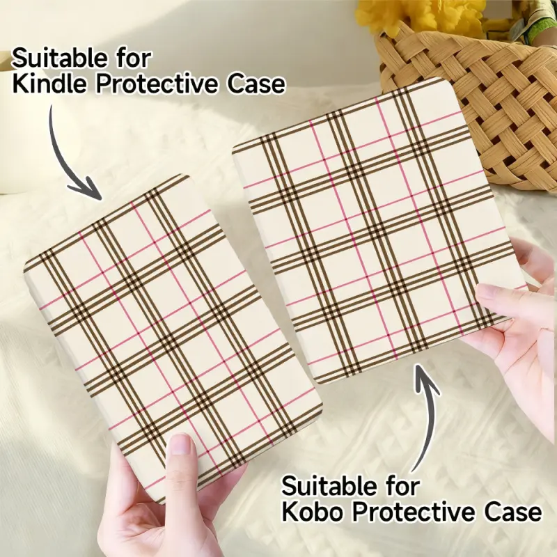 for Kindle/kobo/Tolino Case Plaid Pattern With Brown And Pink Lines for New Kindle 11Th 2019, for Kindle 11th Generation Case for Kindle 11Th (2022/2024), 6-Inch, 7-Inch Kindle Paperwhite 12Th Generation 2024 Vision Color (2024) /Vision 6 (2021）/Shine Col