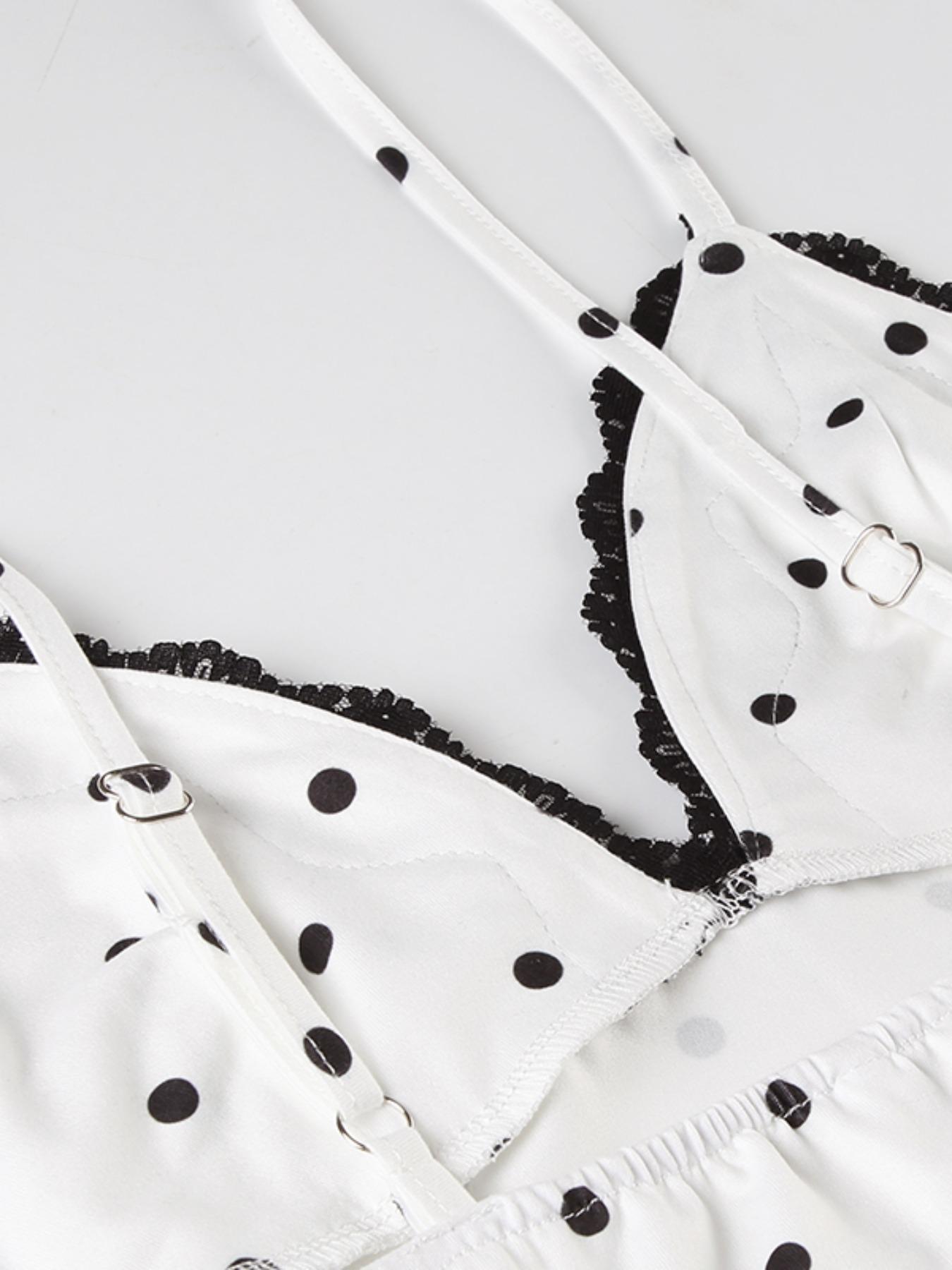 Women's Polka Dot Print Lace Trim Cami Dress, Casual Wear, Summer Clothes Women, Sleeveless Spaghetti Strap Long Dress for Summer, Women's Clothing for Beach Holiday, Womenswear