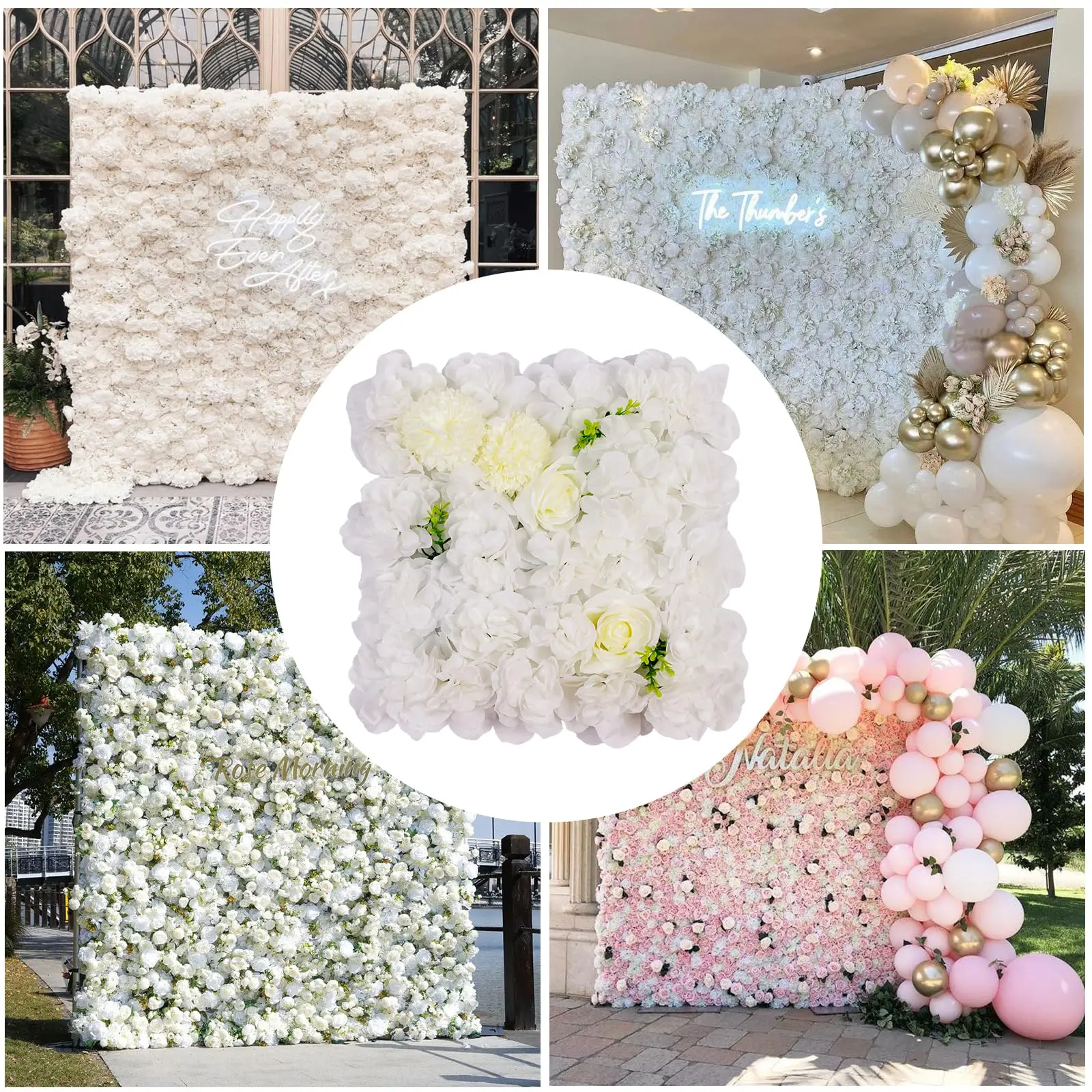Realistic Silk Rose Flower Wall Panels, 12-Pack 15" x 15" Artificial Floral Backdrop – Easy Interlock, Seamless Design for Wedding, Baby Shower, Valentine's Day & Party Decor