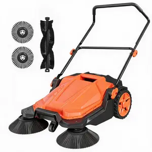 26'' Walk Behind Floor Sweeper, 5-Gallon Waste Container, Adjustable Folding Handle Push Sweeper, Restores Flattened Turf & Removes Debris