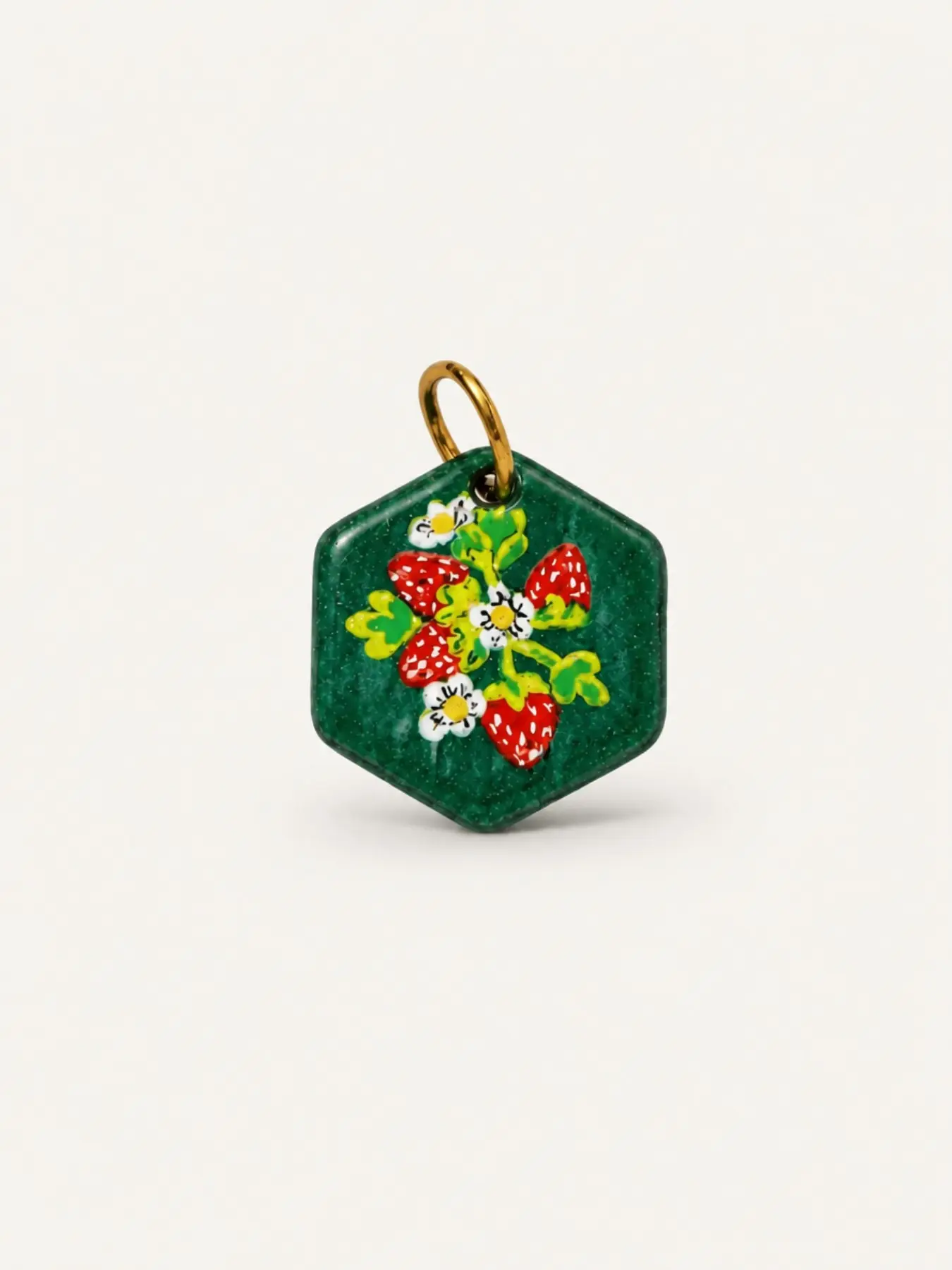 Vintage Deep Strawberry Hexagon Pendant, Waterproof Sweat-Resistant 18k Gold Plated Stainless Steel, Ideal for DIY Jewelry Making