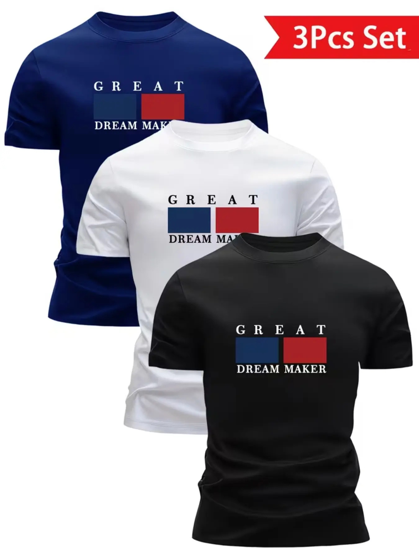 3-Pack Men's Printed Lightweight Round Neck Short Sleeve T-Shirts, Quick-Dry Breathable Summer Casual Tops, Sweat-Resistant Design