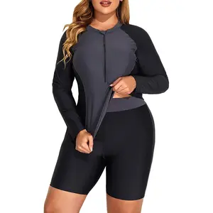 Daci Women Two Piece Plus Size Long Sleeve Rash Guard Bathing Suit Zip Front Athletic Boy Shorts Tankini Swimsuits UPF 50