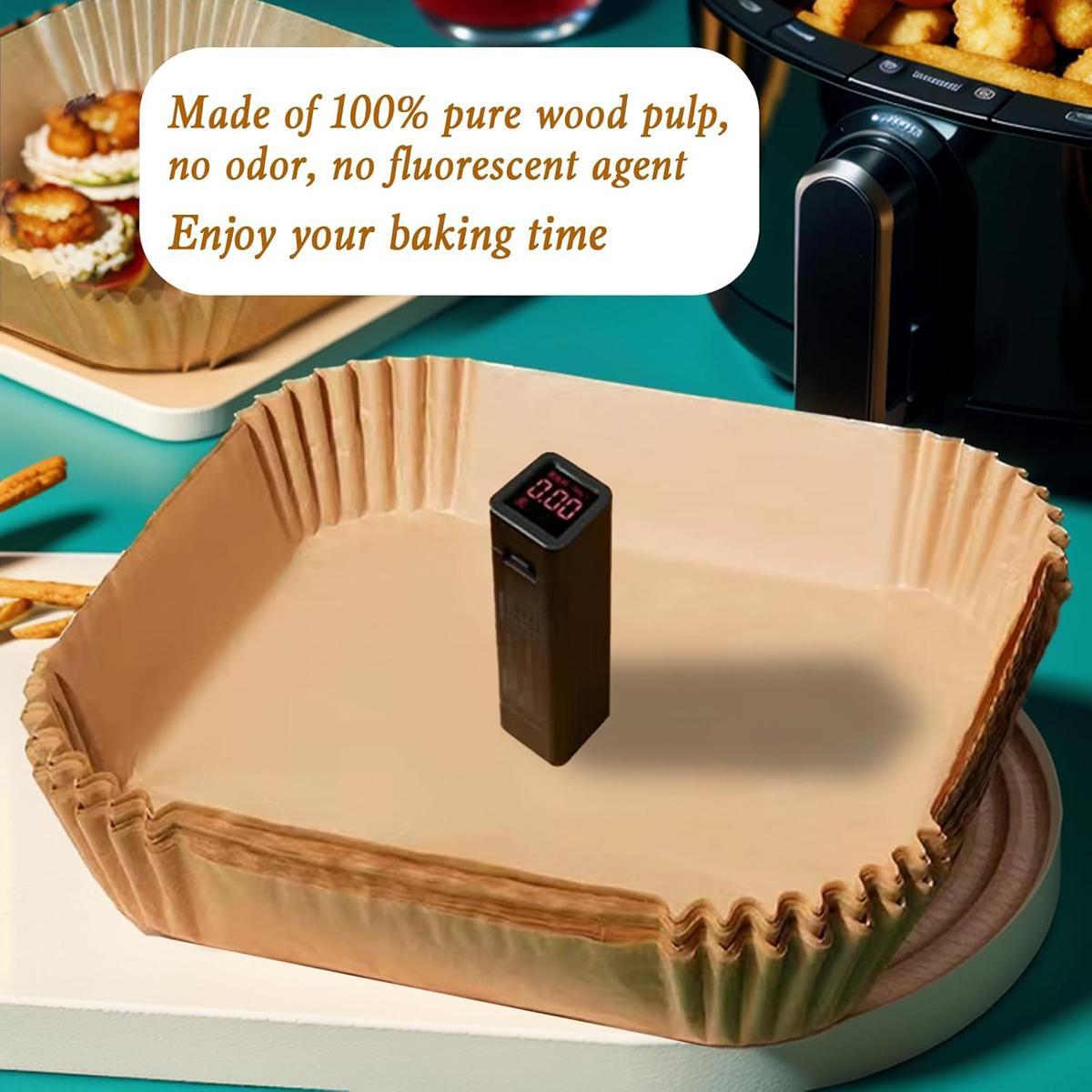 Air Fryer Paper Liners, 100Pcs Parchment Paper, Air Fryer Liners Disposable for Microwave, Non-Stick Air Fryer Liner Square Free of Bleach (6.3IN) Baking Supplies Kit Bakeware