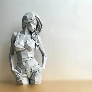 Abstract Female Torso Sculpture, Plastic Minimalist Low Polygon Desk Decor, Cool Gaming Room Decoration, Creative Art Gift for Men and Artists