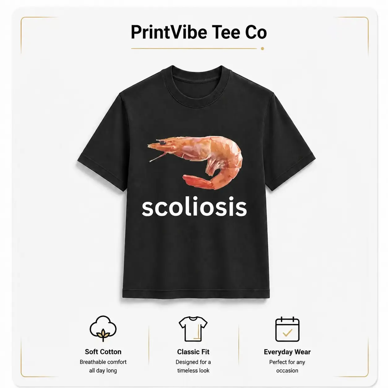 Scoliosis Funny Shrimp Meme T-shirt Unisex Fashion Casual T-shirts  Short Sleeve T Shirts Streetwear Women T Shirts