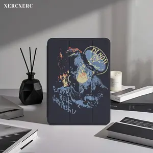 Cool Blue Dinosaur Flame Skull Pattern PU TPU Flip Case for iPad Air 11inch (2024/2025), Pro 12.9/10.9, Mini 8.3, 9th/10th Gen, A16 – 3-Fold Stand, Pencil Slot, Shockproof, Auto Sleep/Wake, Back to School Gift