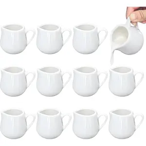 12 Pack 3 Oz Mini Ceramic Creamer Pitcher, Small Porcelain Syrup Pitcher Coffee Creamer Dispenser with Handle for Milk Sauce Coffee Tea Salad Dressing Cream, White
