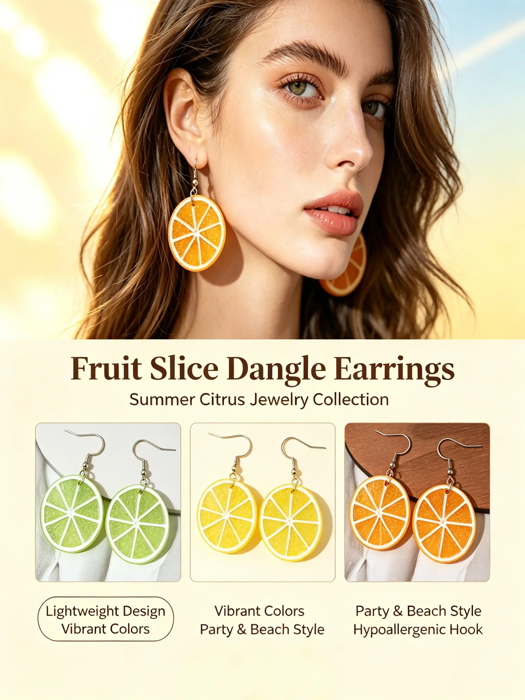 4 Pairs Lemon Fruit Earrings, Realistic Lemon Slice Hook Earrings, Cute Summer Tropical Fruit Dangle Earrings, Unisex Fashion Party Accessories