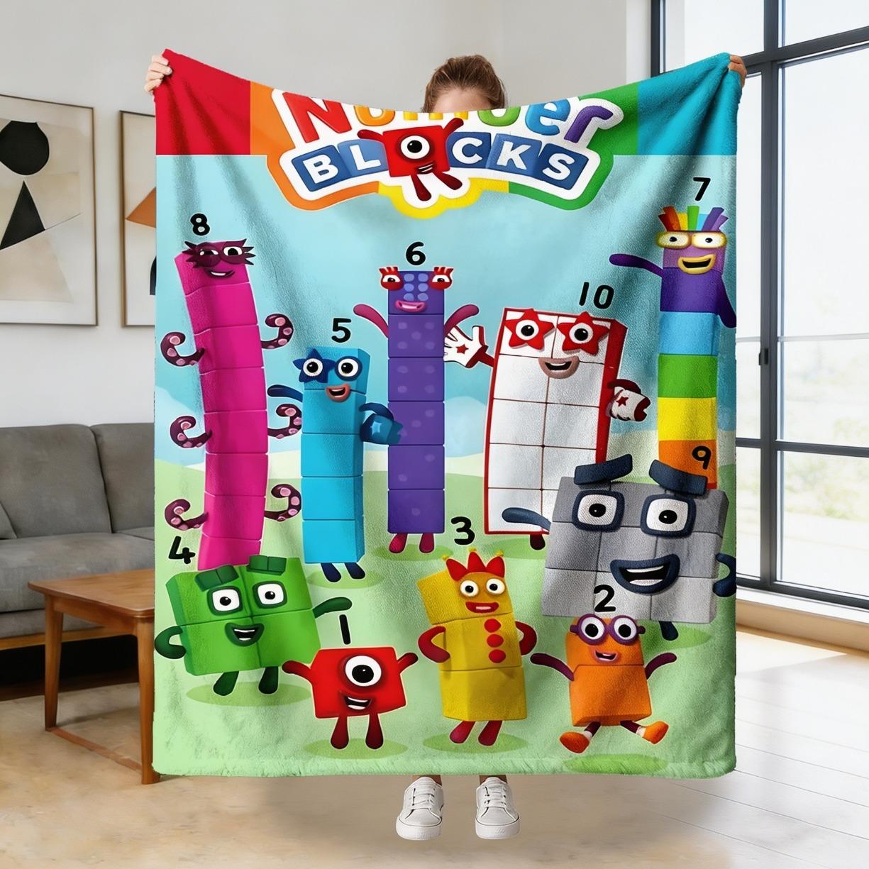 Numberblocks Theme Flannel Blanket, Soft Cozy Throw Blanket, Digital Building Blocks 0–10 Characters, Kids Bed Sofa Learning Decor Gift