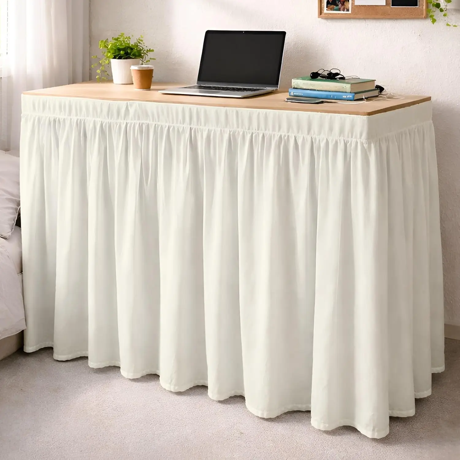 Dorm Desk Skirt, Ruffled Under Desk Storage Cover,