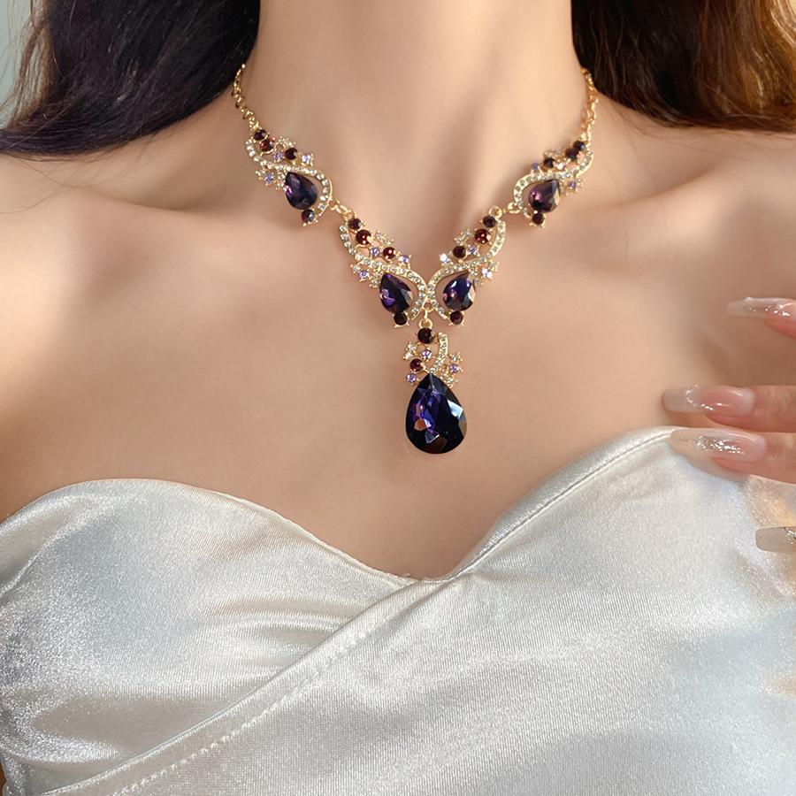 2 Pcs Inlaid Rhinestone Water Drop Necklace Earring Jewelry Sets for Women 2025 Hot Sale Personalized Wedding Bride Accessories