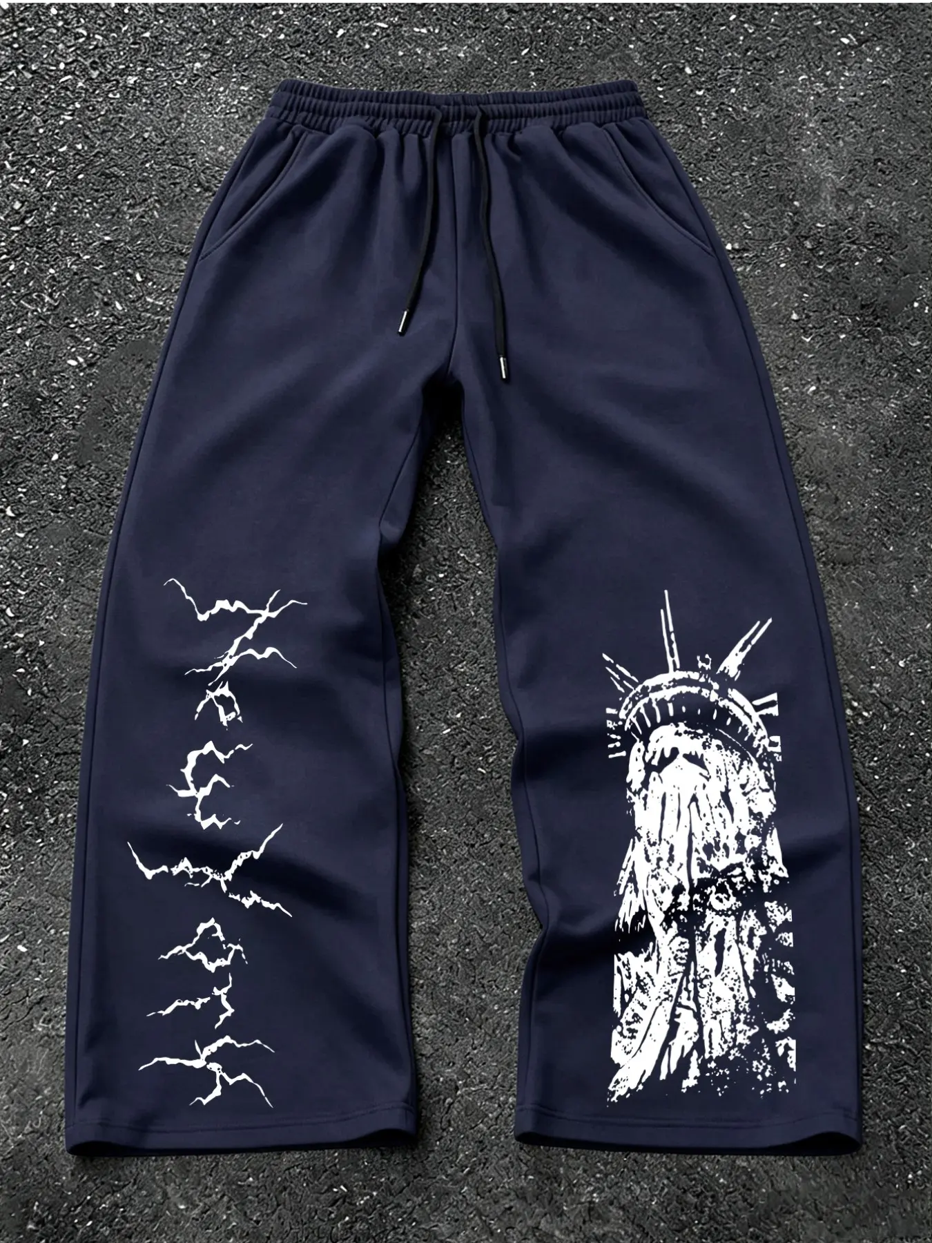 Men's Wide Leg Sweatpants, Geometric Print, Slim Fit, Casual Style, Fall & Winter, High Street Fashion, Drawstring Long Pants