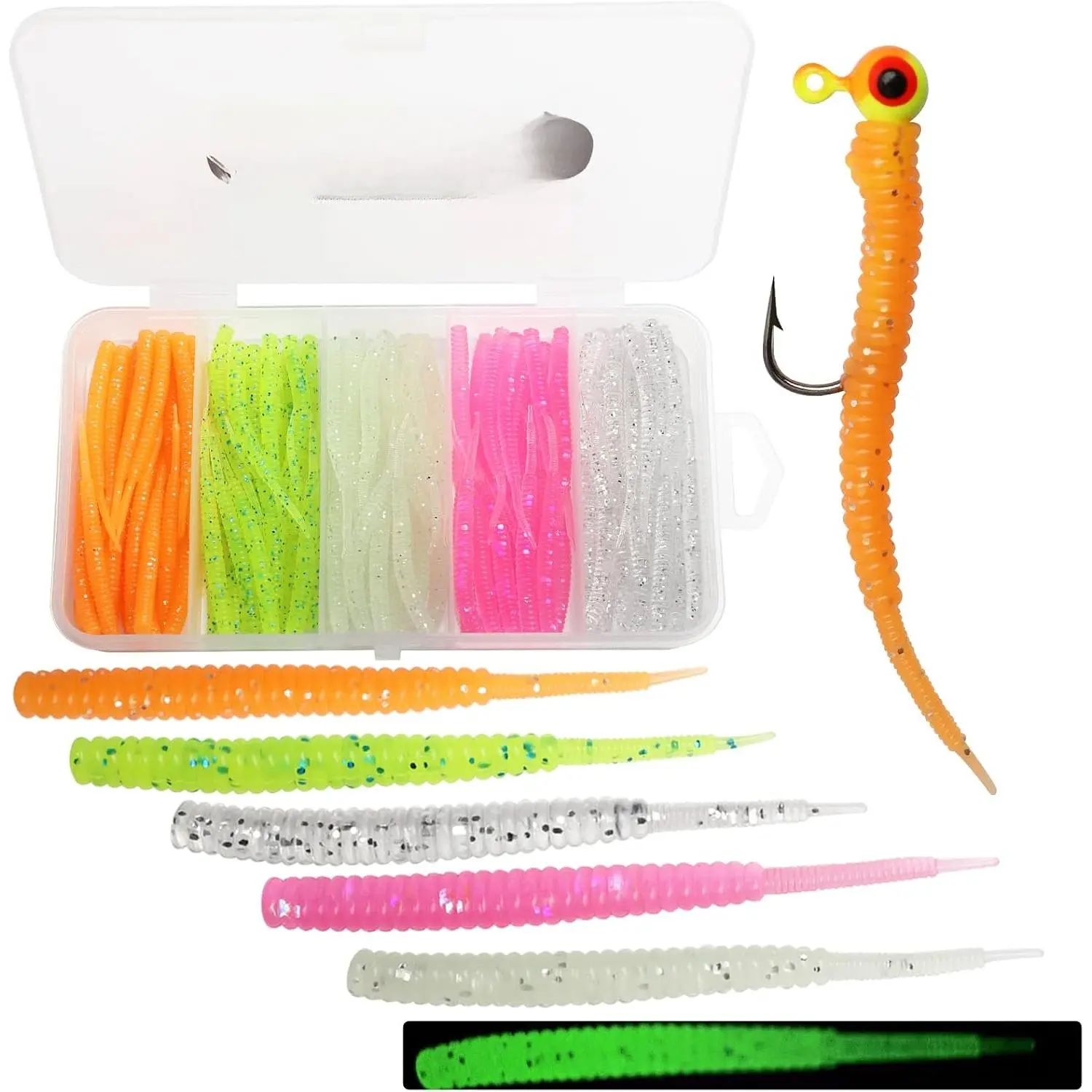 Crappie Lures Kit Fishing Soft Plastic Lures Crappie Walleye Trout Bass Fishing Baits Fishing Grub Worms Minnow Paddle-Tail Split-Tail Grub Swimbaits 50-100Pcs with Tackle Box