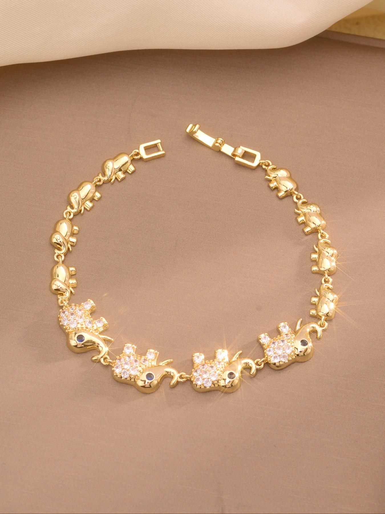 Cute Elephant Sparkling Zircon Stackable Bracelet for Women, Copper Jewelry Gift, Simple Animal Design, Fashion Accessory for Daily Wear