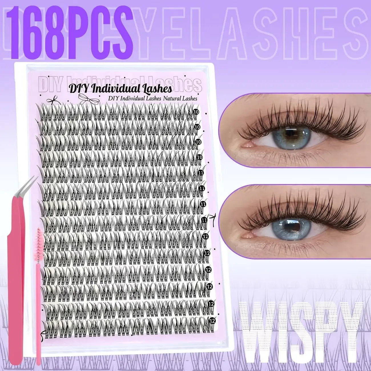 14 Rows Natural Individual False Eyelashes, DIY Wispy Cluster Eyelash Extensions, 10-12mm Manga Cluster, C Curl, Beginner-Friendly, Reusable