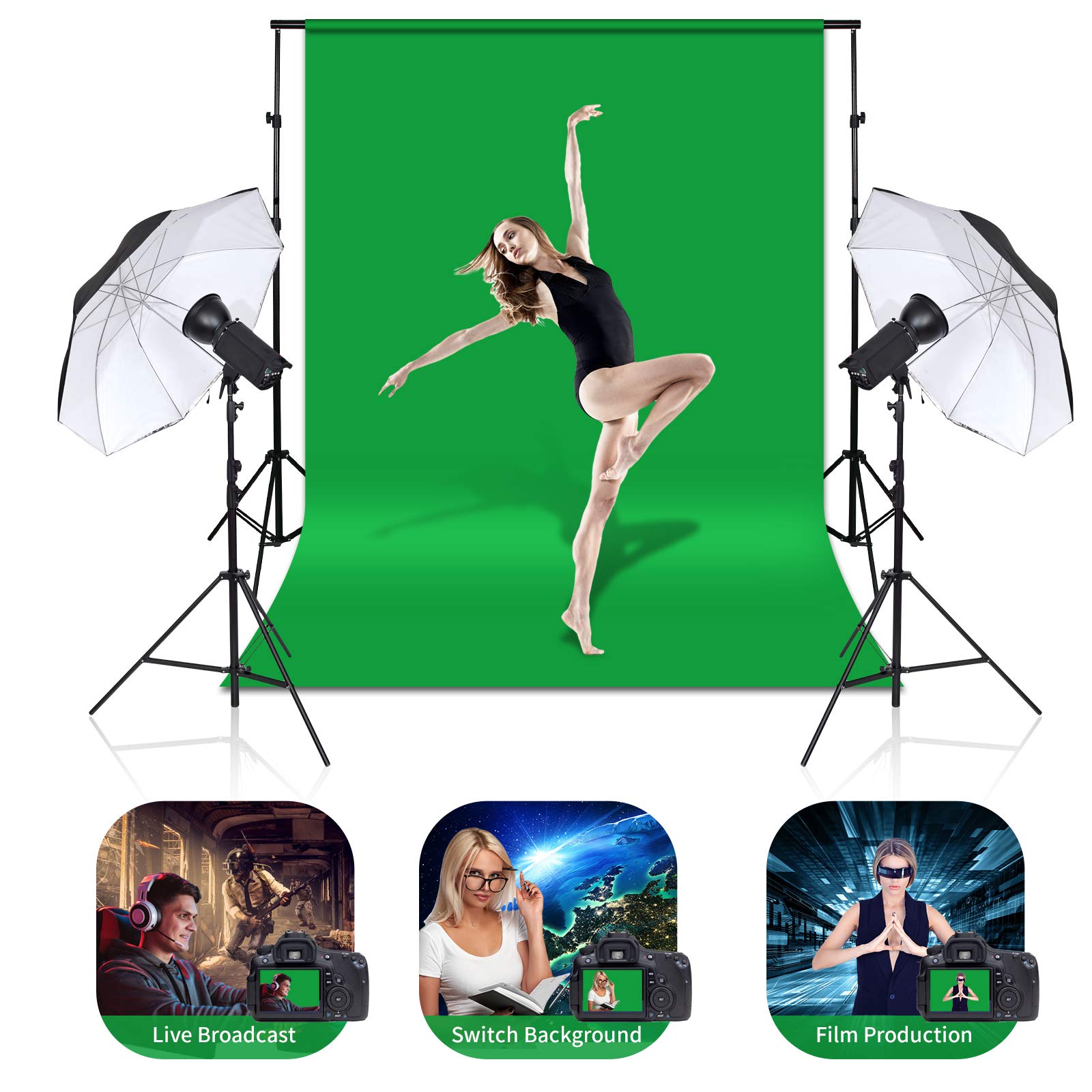 6x9ft Green Screen Background, Chromakey Virtual Green Screen Background Sheet, Cloth Fabric Curtain For Video Studio