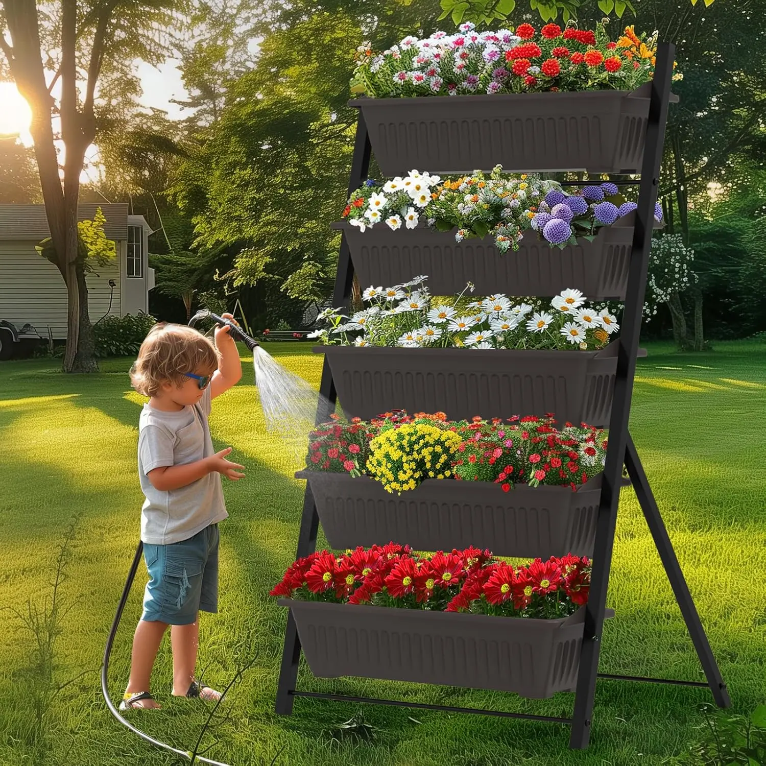 5-Tier Vertical Raised Garden Bed, Vertical Garden Planter with Water Drainage, Elevated Garden Bed for Vegetables Flowers Herbs Indoor Outdoor