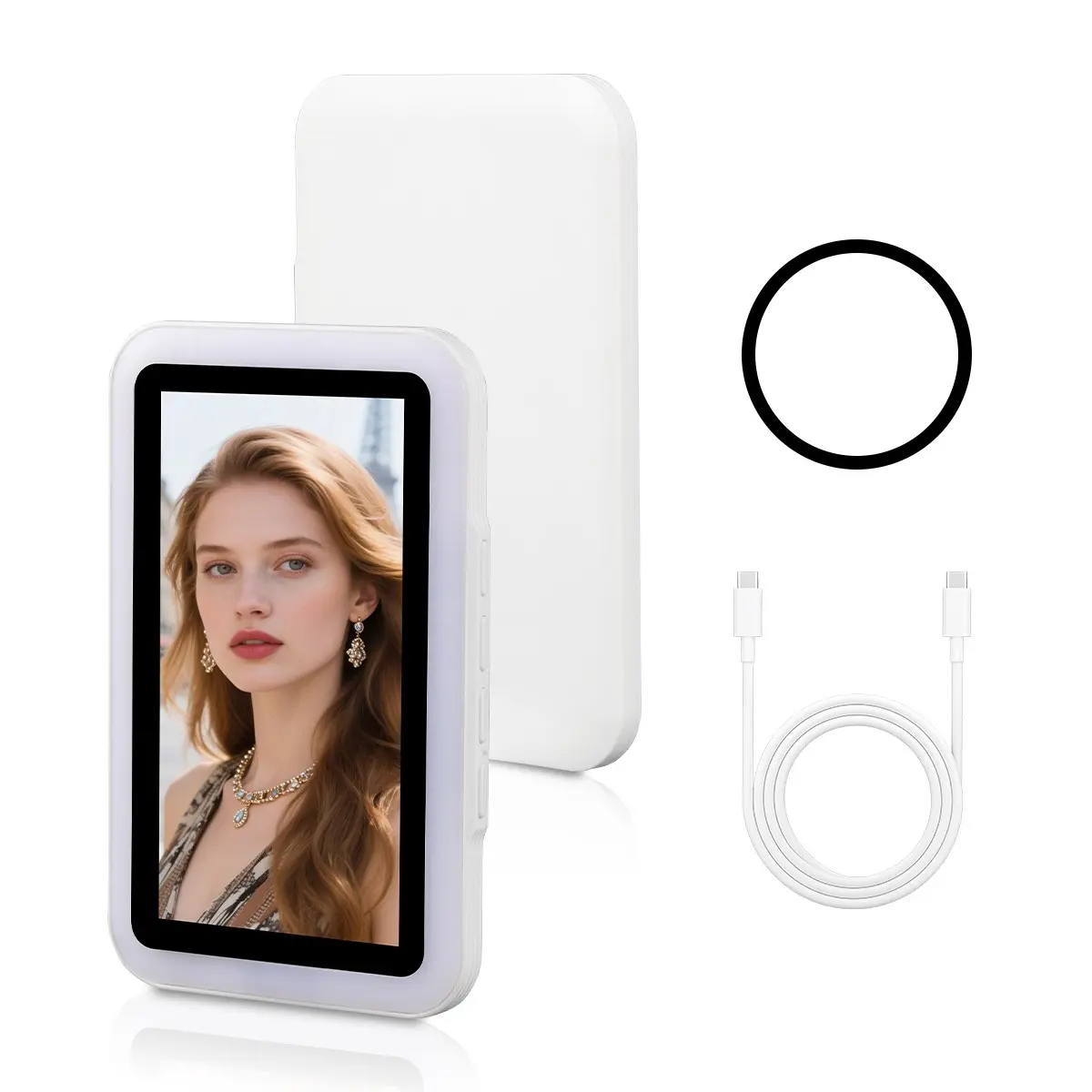 Magnetic Selfie Vlog Mirror with Light, 4.02 Inch Rear Camera Touch Screen, Compatible with iPhone and Android Phones