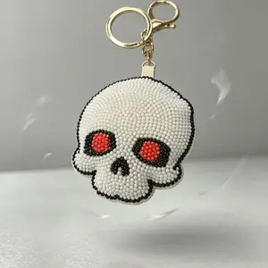 Skull Beaded Keychain, Gothic Bag Charm, Halloween Accessory for Women Men, Stylish Jewelry Gift Idea, Unique Fashion Statement