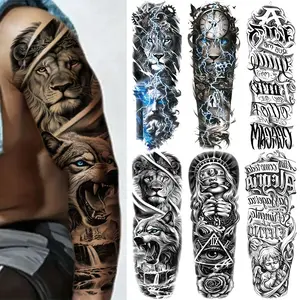 6 Pcs Temporary Tattoo Sleeves for Men and Women, Waterproof Full Arm Fake Tattoos, Totem Lion Jesus Warrior Clock Lightning Design