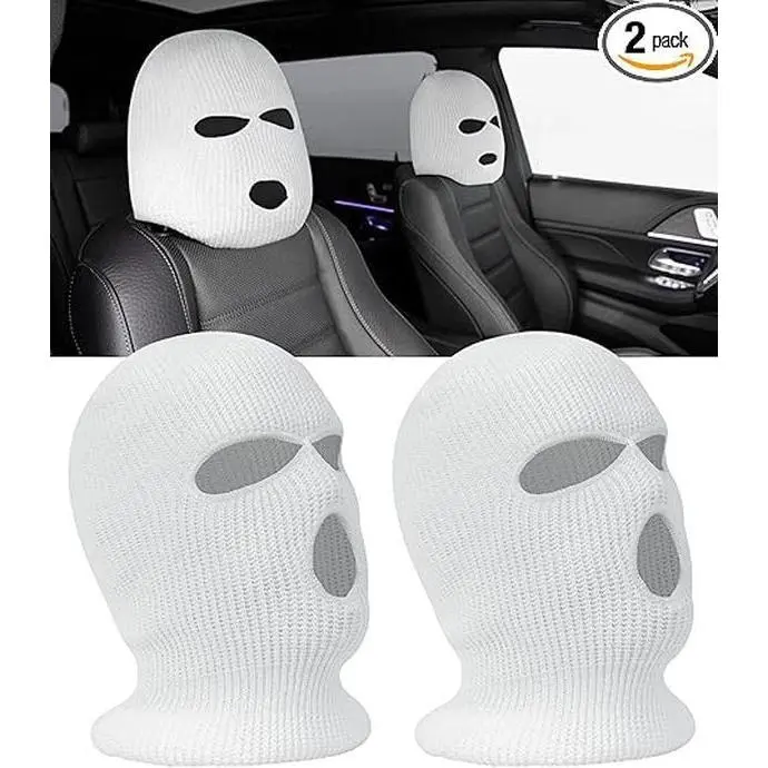 2-Pack Soft Woolen Yarn Car Headrest Covers, Breathable Fun Face Protectors for Cold Weather, Universal Fit for Most Vehicles, Easy-to-Install Clean Cars Accessories