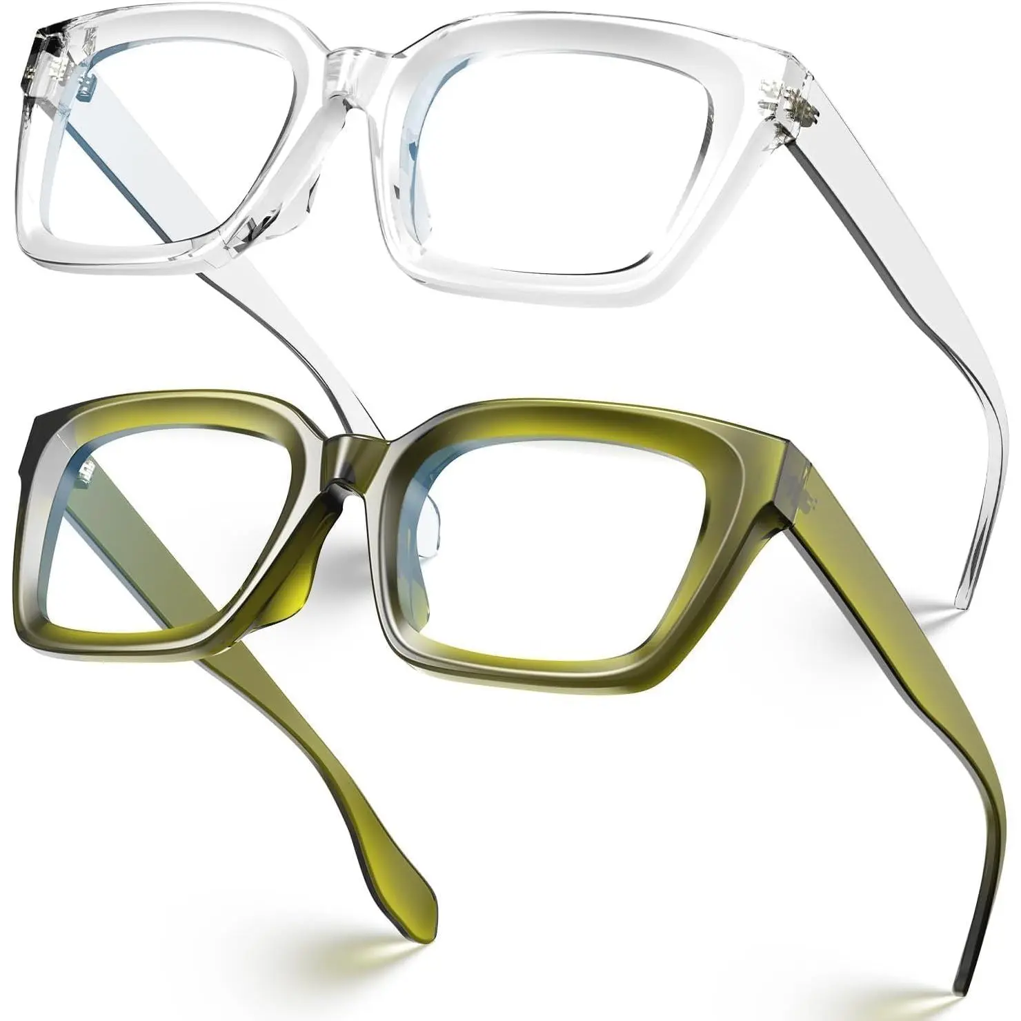 Blue Light Glasses for Women Men 2 Pack Square  Glasses Anti Glare UV400 Clear Eyewear Fashion Thick Frame for Digital Screens & Gaming GRACE