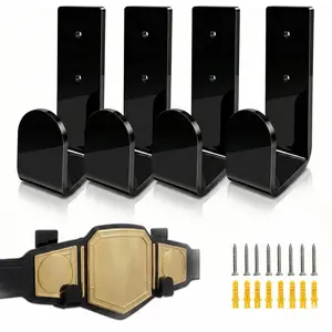 4PCS Universal Championship Belt Wall Mount Display Holder Acrylic Belt Hanger for Wrestling Boxing MMA & Major League Titles Minimalist Floating Rack Home Decor for Man Cave Black