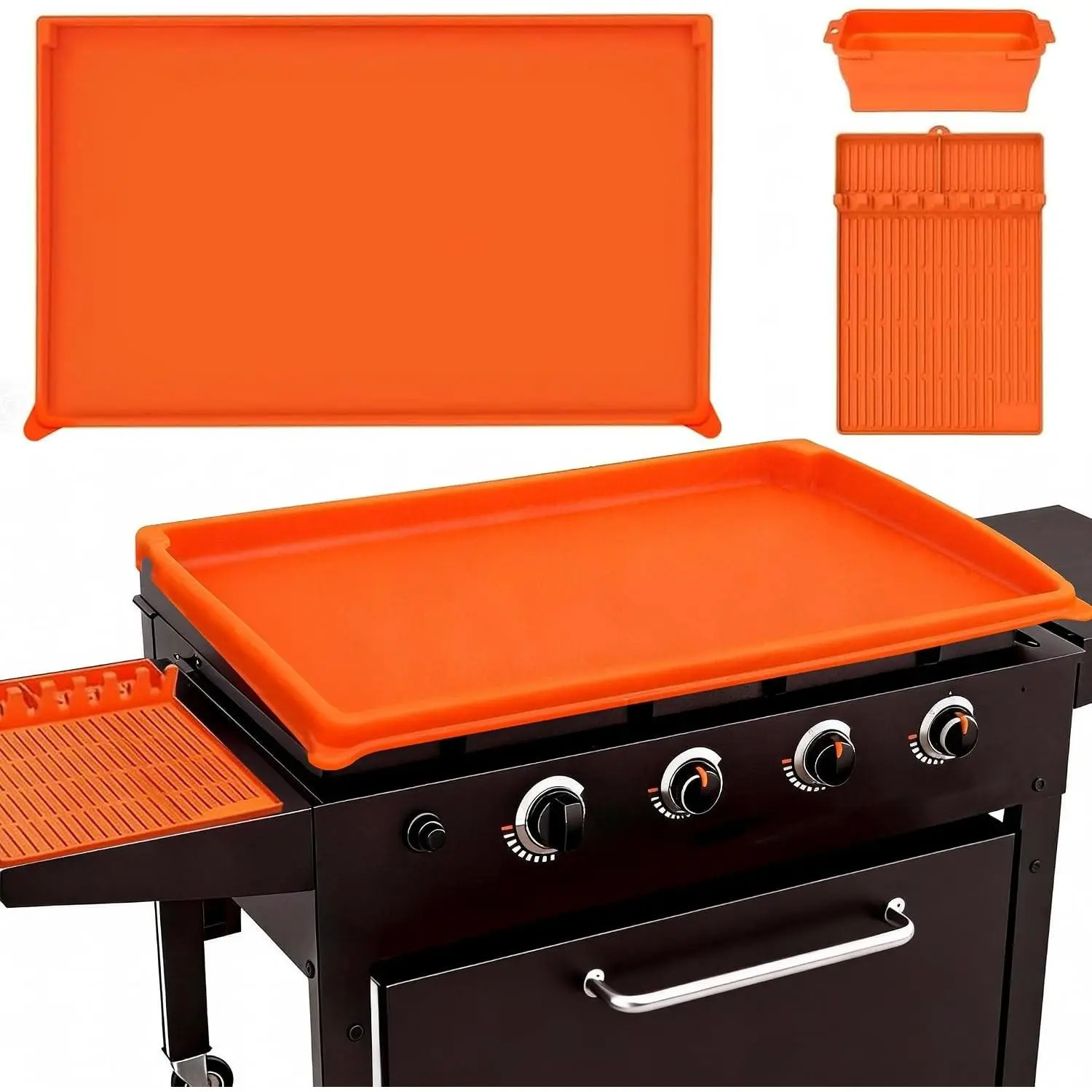 Full-Edge 36" Blackstone Silicone Griddle Cover, with 16" Silicone Spatula Mat and Grease Cup Liners, Perfect Combination of Blackstone Griddle Accessories for All-Season Outdoor Use