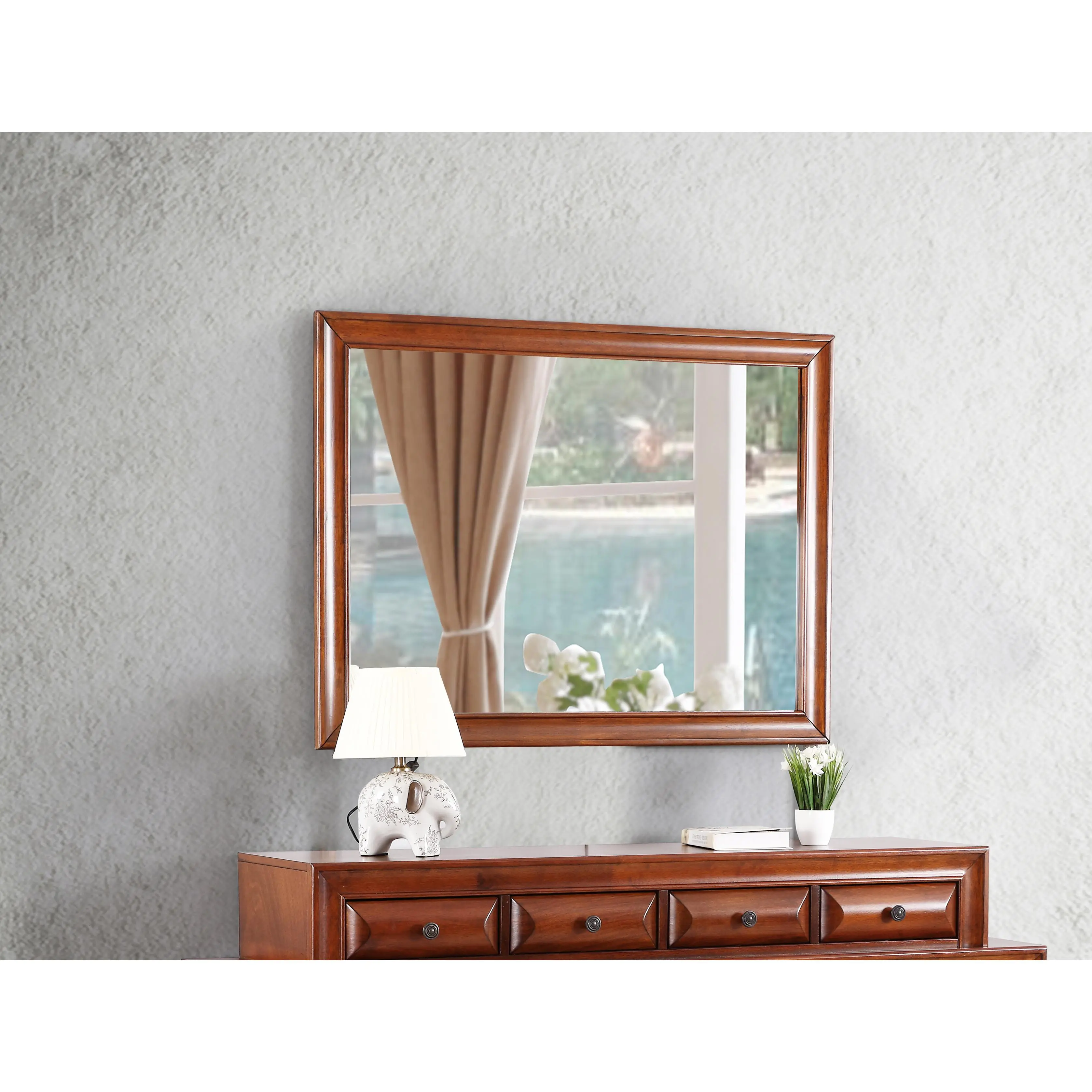 Nokaa LaVita Wall-Mounted Mirror Cabinet with Storage Shelf, Wooden Frame, Oak Finish, Rectangular, for Bathroom, Living Room, Bedroom, Entryway, 33"H x 45"W, Single Piece