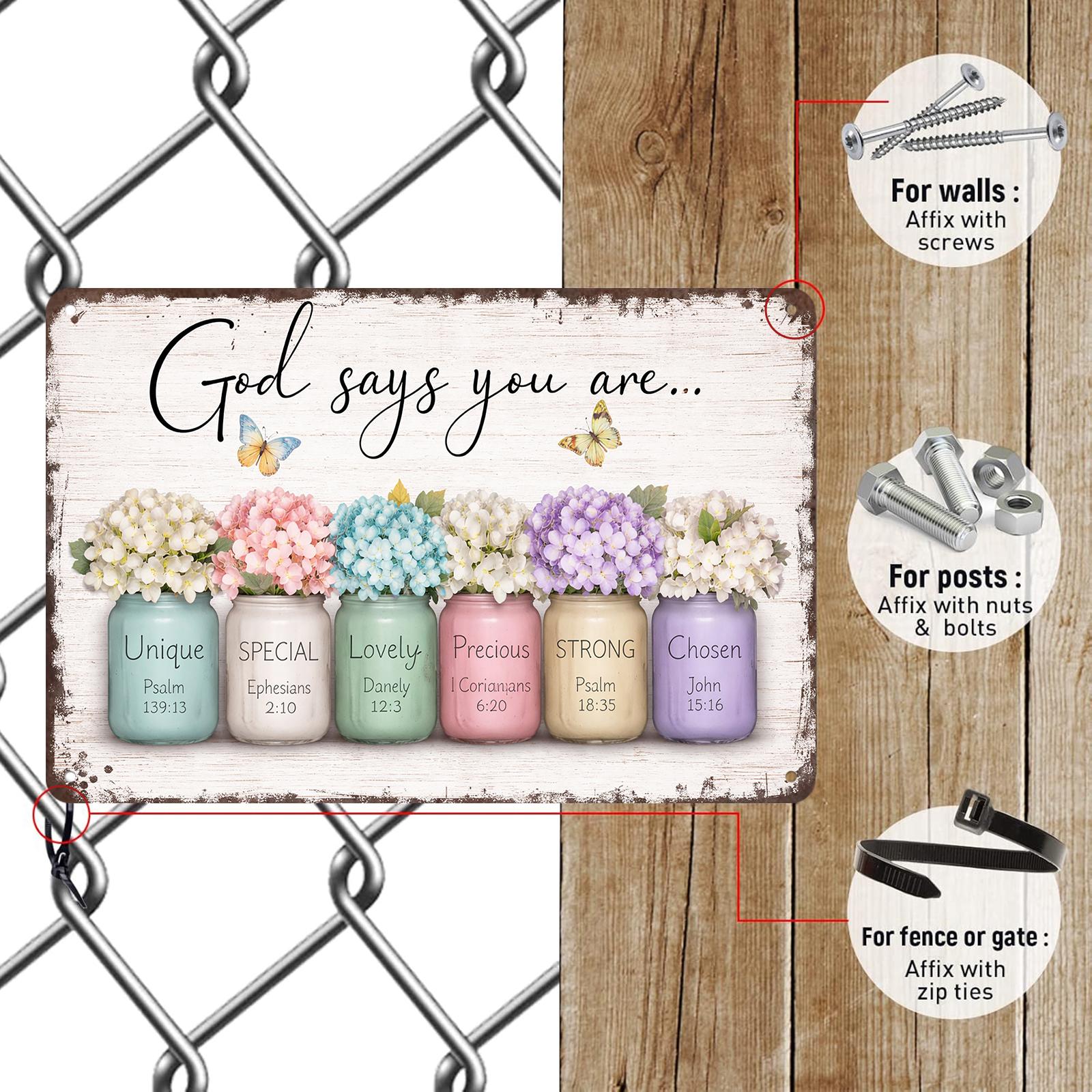 God Says You Are Unique Special Lovely Precious Strong Chosen 12x8 Inch Aluminum Metal Sign - Christian Inspirational Wall Decor for Home, Living Room, Bedroom, Office - Religious Tin Sign Gift for Family & Friends