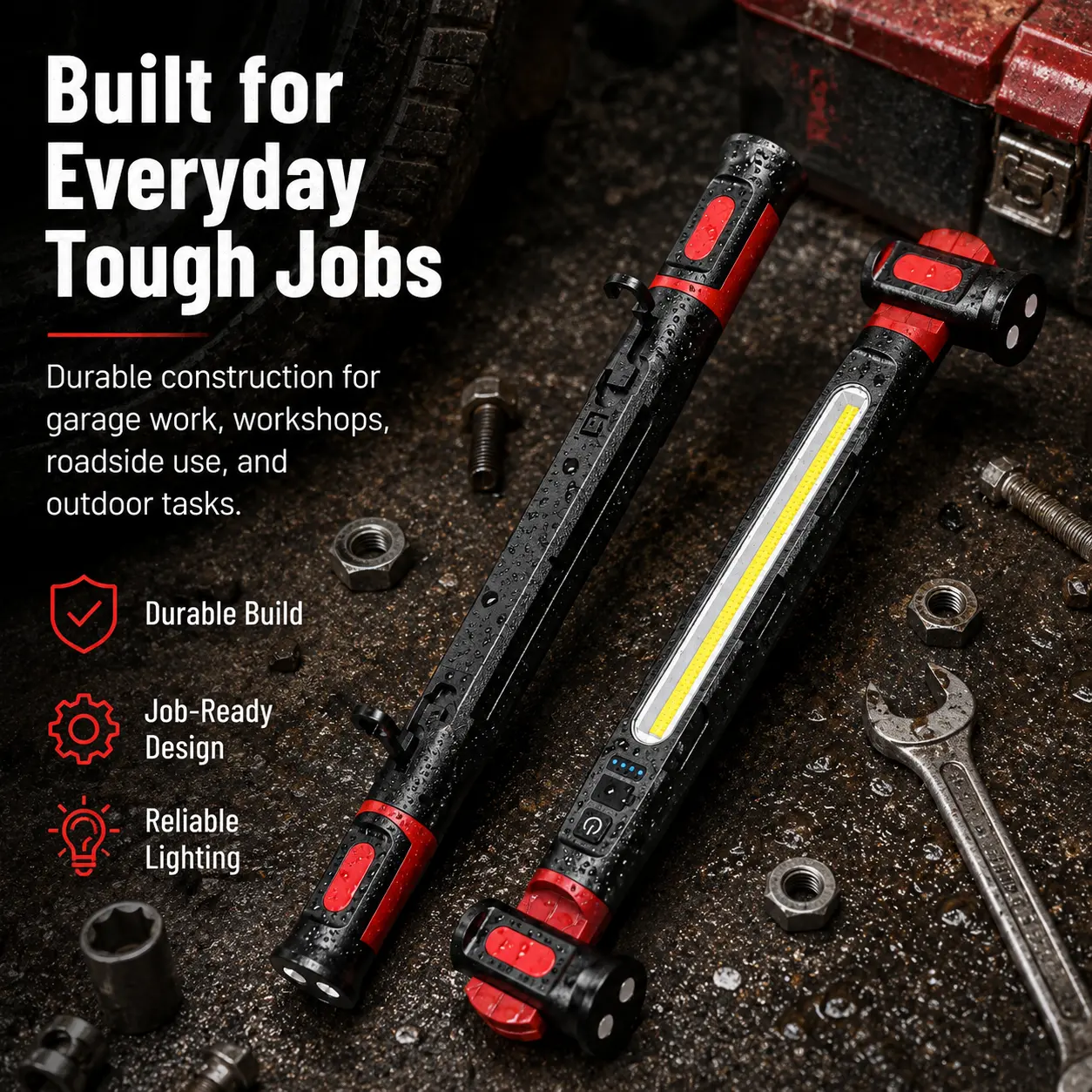Upgraded 3000LM Work Magnetic LED Work Light Rechargeable, Portable COB Garage Light with Flashlight, Hook and Battery Indicator for Emergency Use