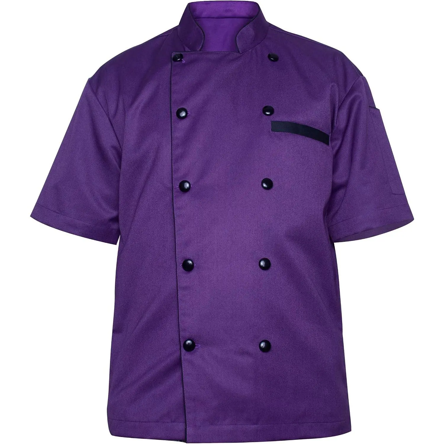 Unisex for Chef Jacket Short Sleeve,Food Service, Caterers, Bakers(Color : Black Multi contrast piping, Size : S-6XLarge)