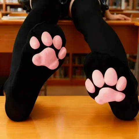 Cat Paw Thigh High Socks, All Season Socks Cute Soft 3D Toe Beans Socks, Kitten Claw Pad Socks for Girls & Womens, Cosplay Set