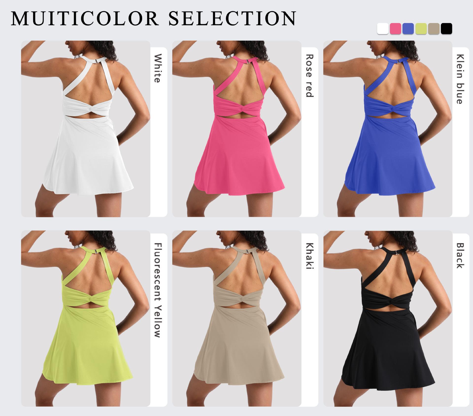 Badminton dress with chest pad anti-light solid color women's summer high-end nude sports tennis dress biker shorts