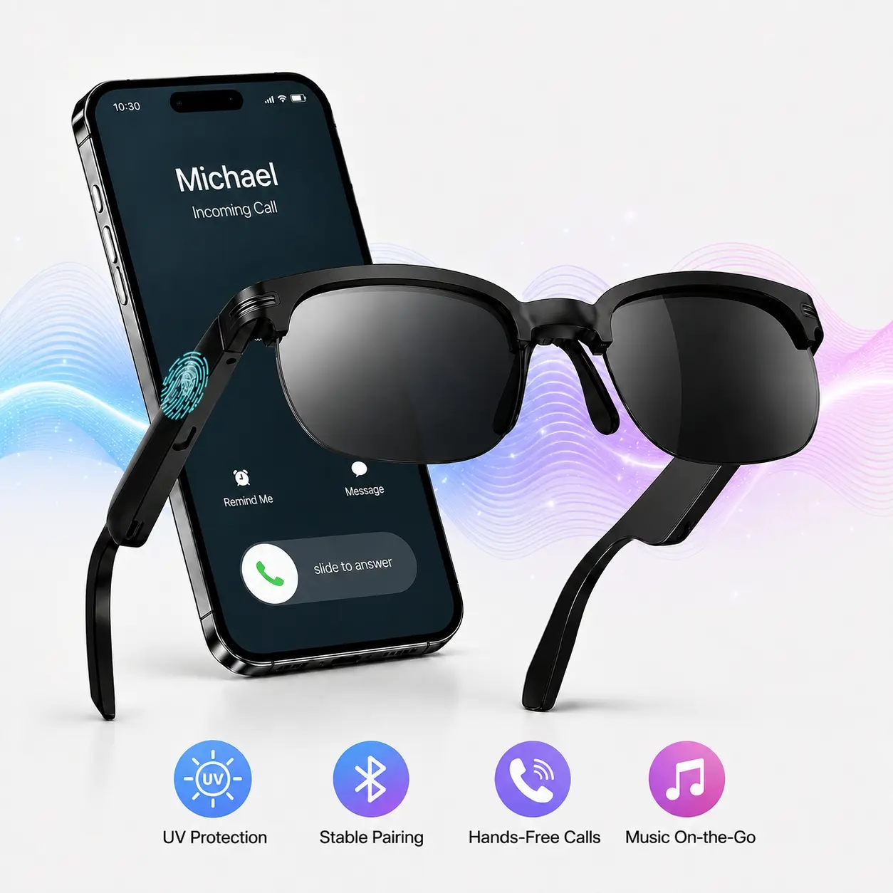 Smart Glasses, Wireless Bluetooth Audio Glasses with Open-Ear Speakers, Built In Mic, Music, Hands-Free Calls and Voice Control