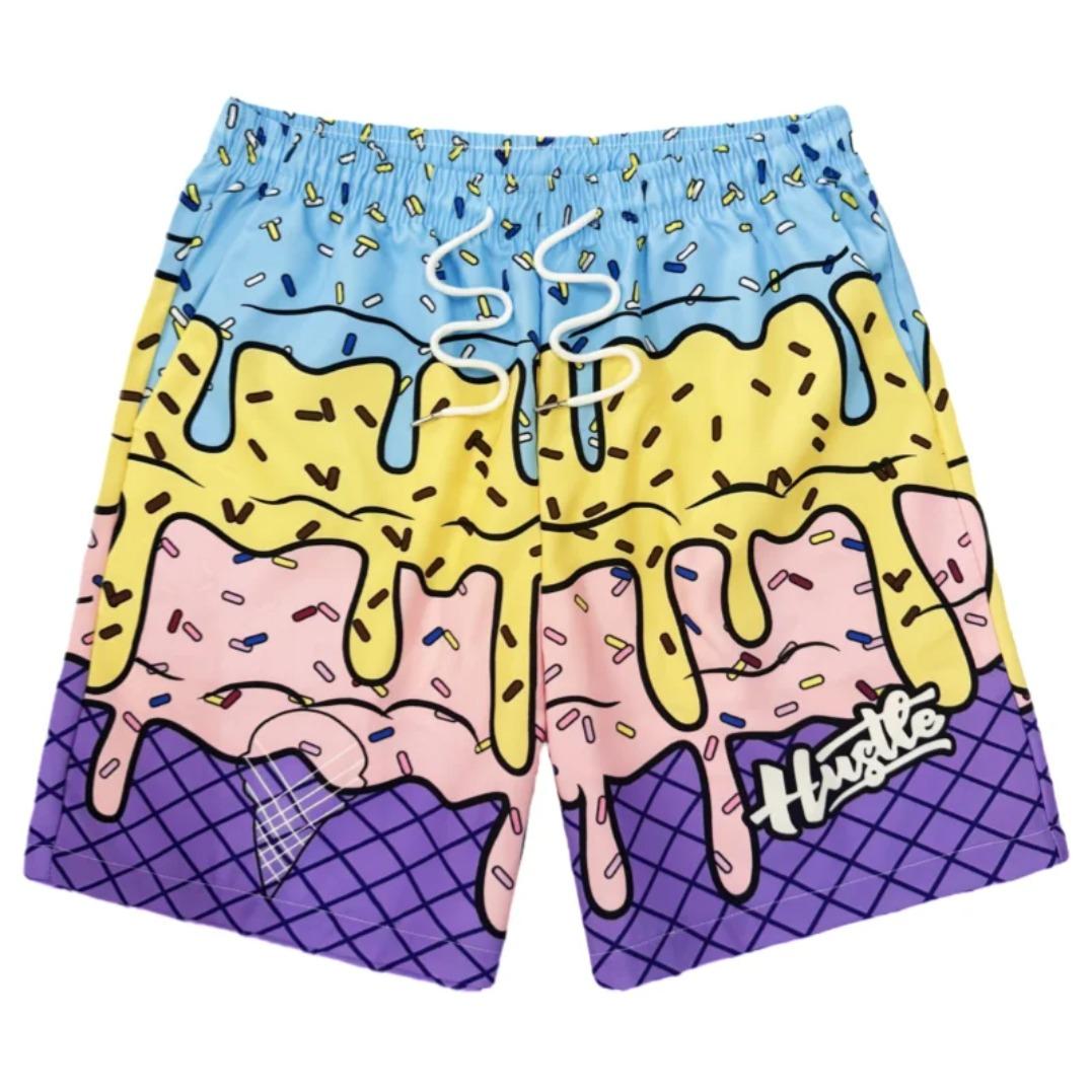 Summer Ice Cream Hawaiian Style Men's Quick-Drying Shorts Breathable Soft Comfortable Loose Plus Size Beach Swimwear Casual Shorts