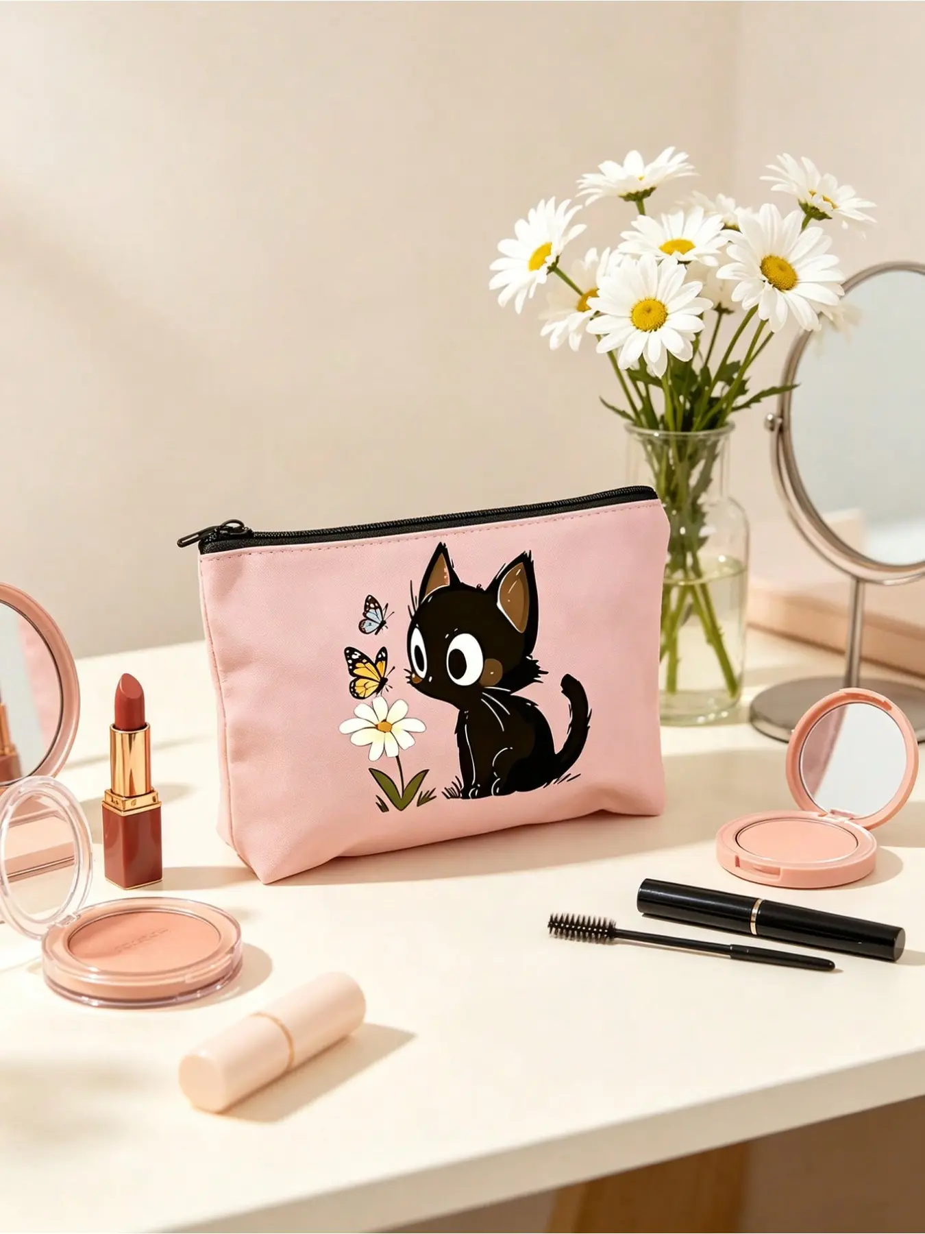 Cute Cat Print Mini Wristlet Pouch, Portable Small Storage Bag for Stationery Cosmetics Organizer, Daily Commute Purse, Ideal Back to School Holiday Gift for Family & Friends