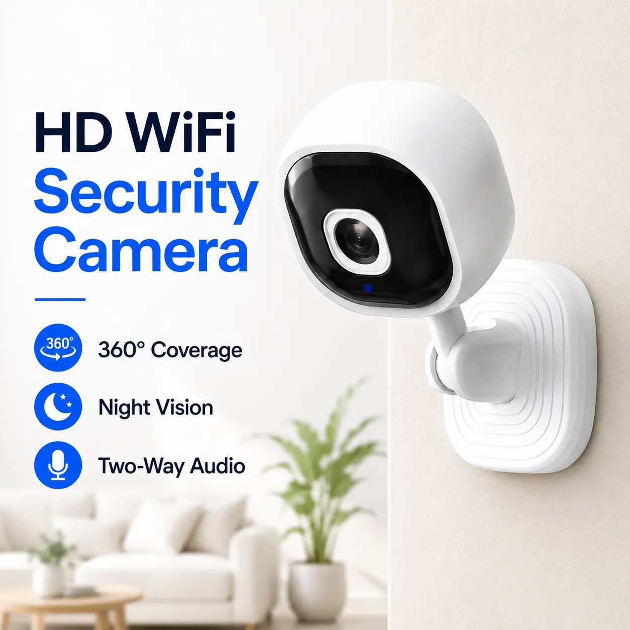 HD Wireless WiFi Indoor Security Camera with 360 °   Pan/Tilt Coverage, Clear Night Vision, Two-Way Audio and Smart Remote Monitoring, Home Camera for Babies, Pets, Family, Bedroom, Nursery and Living Room Use