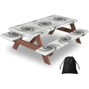 Spiral Line Art Table Cover 60in-Waterproof Bench Covers Set for Camping, Elastic Edge Tablecloth for BBQ