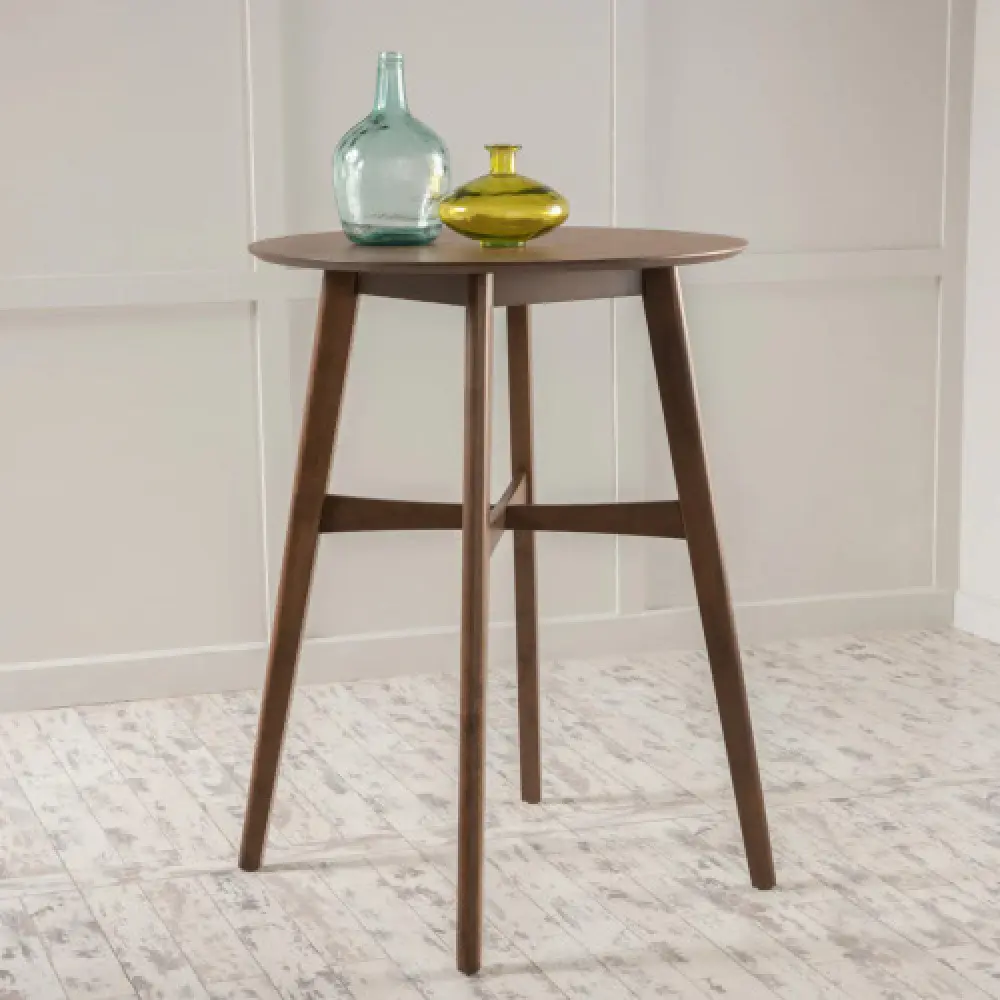42" Round Bar Table, Mid Century Modern Counter Height Pub Table with Tapered Legs, Natural Oak Finish Wooden Cocktail Table for Kitchen Island, Dining Room, Breakfast Nook, Home Bar, Apartment & Small Space Furniture