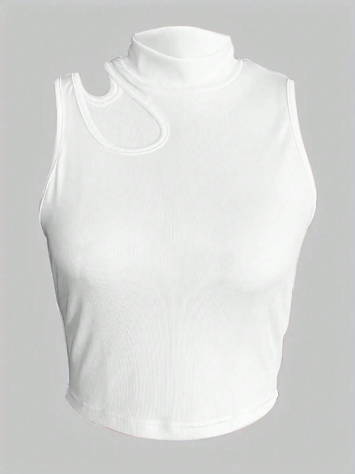 Women's Fashion Sexy Crop Top, Short Sleeve Cut Out Design, Tight Fit Showcases Figure, Inner and Outer Wear, Casual Style