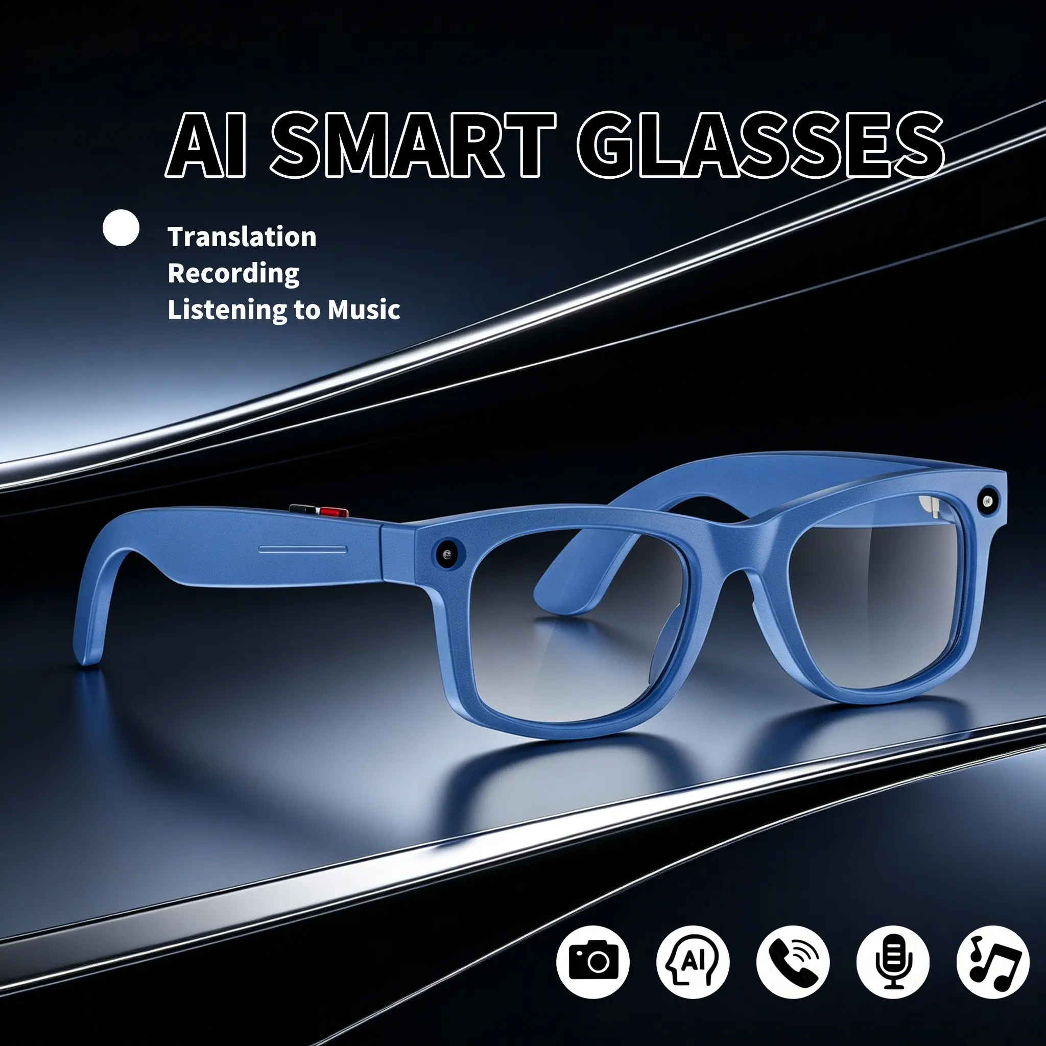 Smart Camera Glasses, Multi-Functional Smart Glasses, Multifunctional Smart Glasses, Wearable Tech Glasses, HD Video Recording, Ai, Voice Recording, Calls, Music, Real-Time Translation, Image Recognition