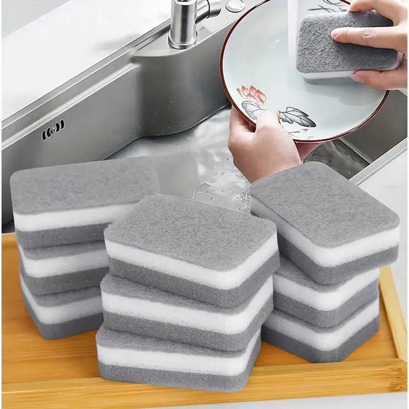 5/6/10pcs Grey White Corner, Cleaning Sponge, Double-Sided Scouring Pad, Household Cleaning, Dishwashing Sponge, Premium Kitchen Sponge, Scratch-Resistant Sponge, Super Absorbent, Cleaning Supplies, Cleaning Tools, School Preparation