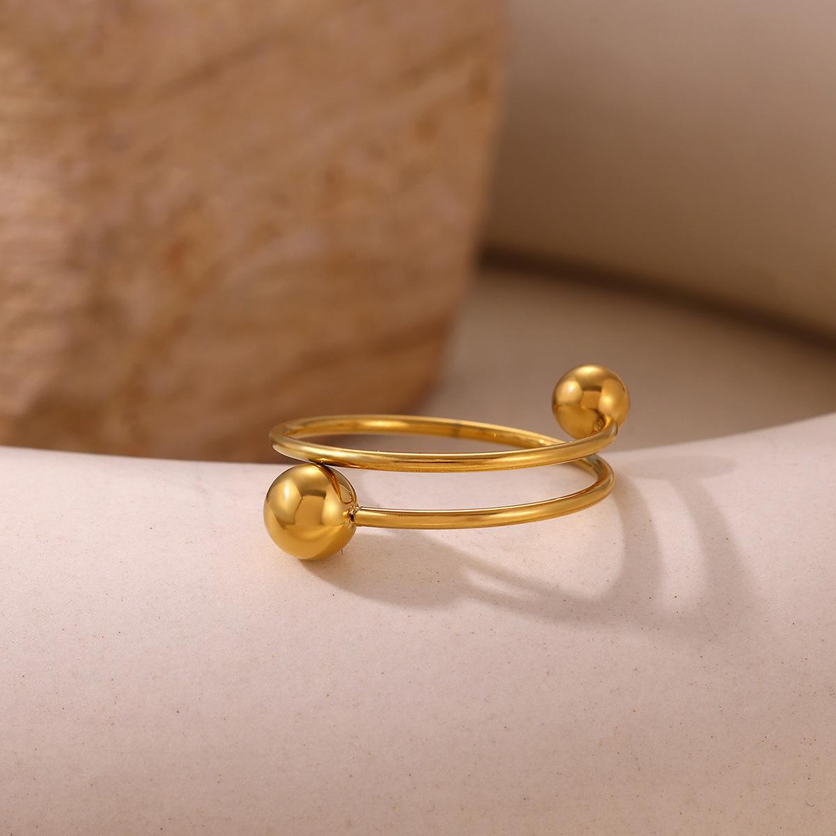 Spiral Bead Anxiety Relief Open Ring Gold Simple Men's and Women's Rotating Bead Finger Ring Handpiece