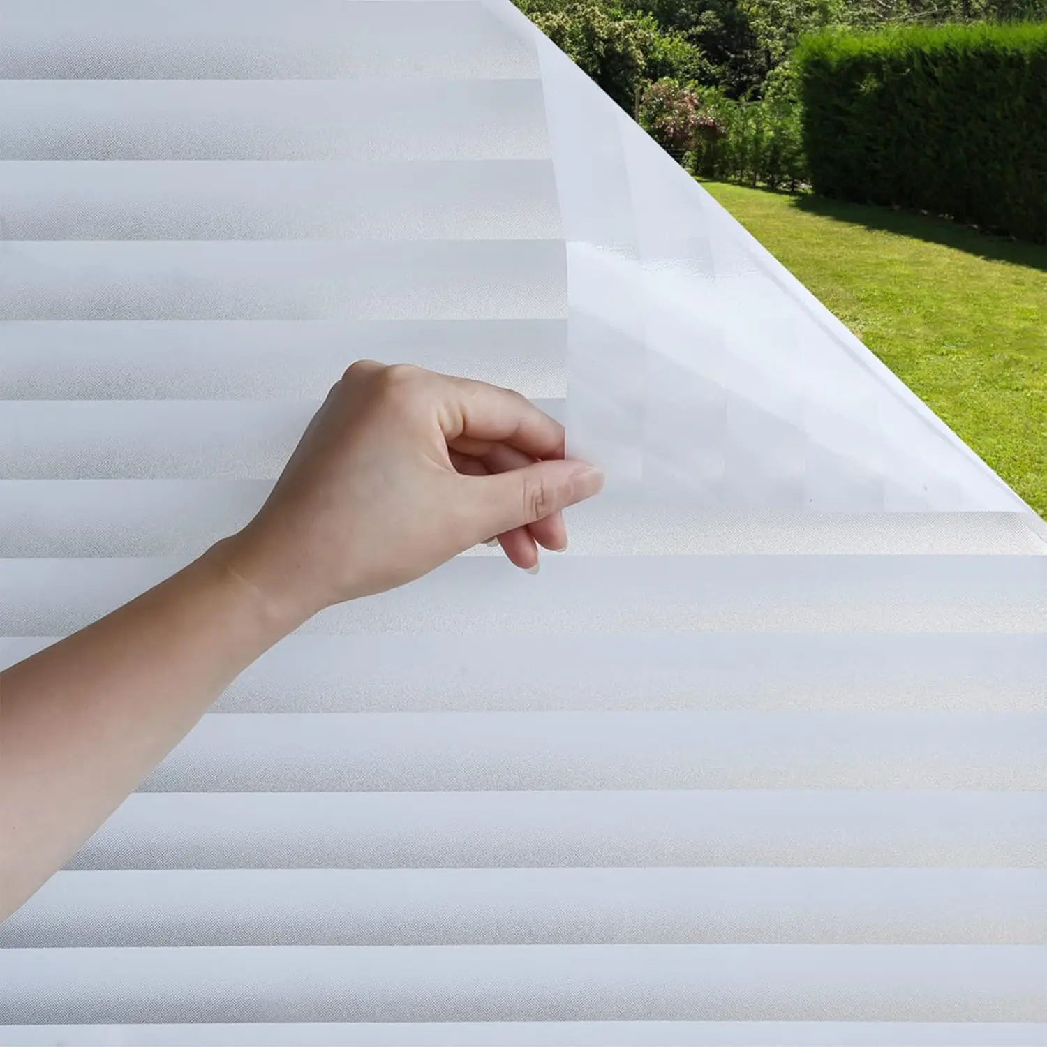 Window Film, Non Adhesive White Strips Removable Vinyl Glass Film,Faux Shutter Blinds Static Cling Glass Covering for  Office  Protection UV Blocking(35.4X157.4 inches)