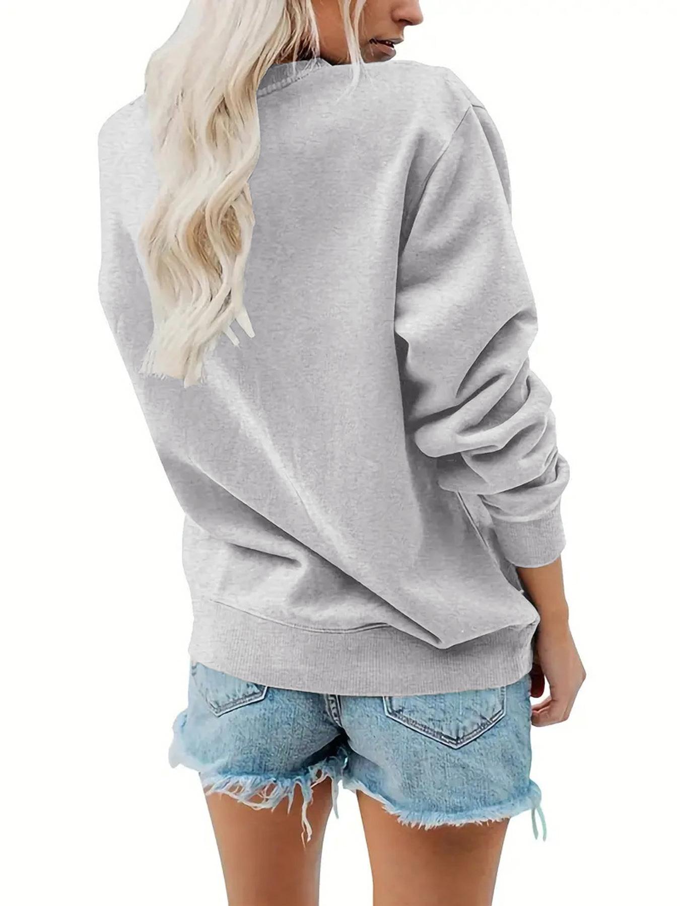Women's Casual Graphic Pullover Sweater, Soft Long Sleeve Round Neck Sweatshirt, Comfortable Daily Wear