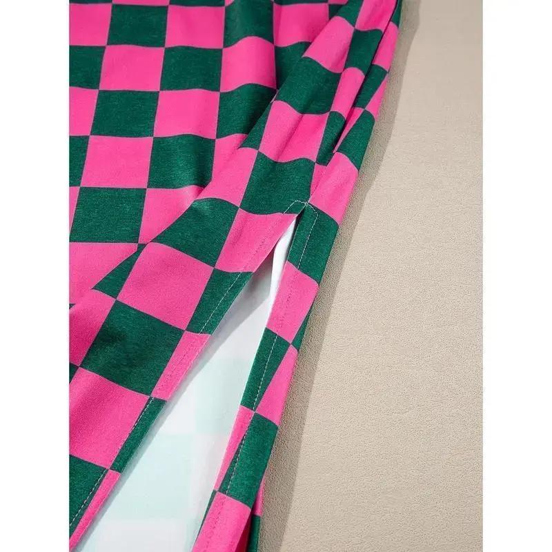 Elegant Women's Checkered Midi Skirt with Side Slit - Slimming, Casual Style in Black & White, Perfect for Fall, Machine Washable, Print, A-line, Autumn(Sheets)